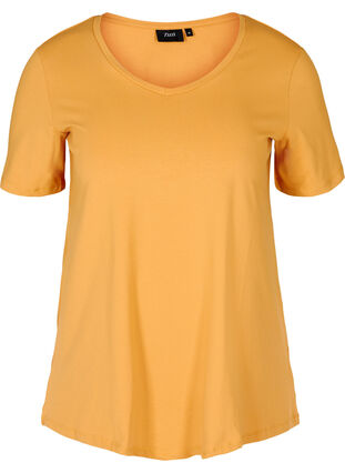 Basic t-shirt with v-neck, Spruce Yellow, Packshot image number 0