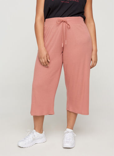 Loose culotte trousers in rib fabric, Old Rose, Model image number 0