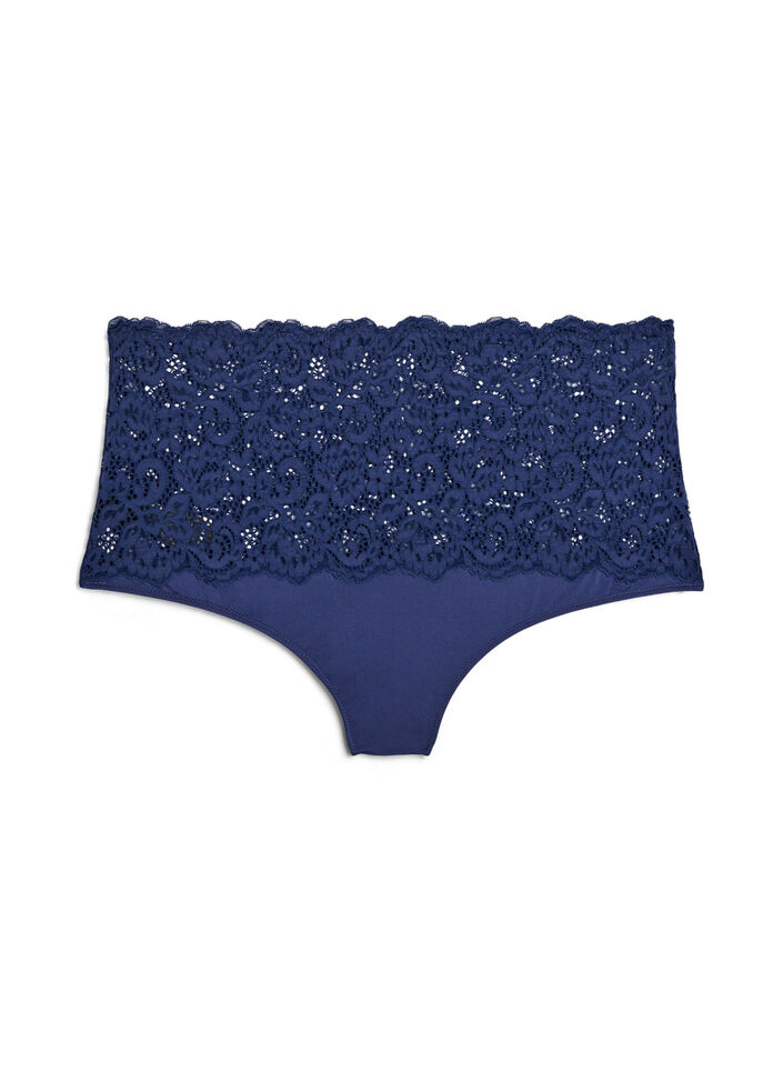 High-waisted hipster briefs with lace, Medieval Blue, Packshot image number 1
