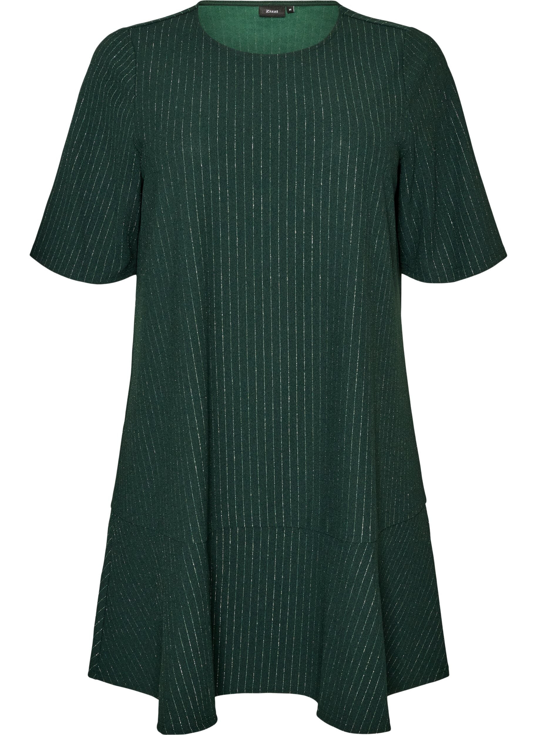 ZizzifashionShort A-line dress with glitter stripes, Green, Packshot image number 0