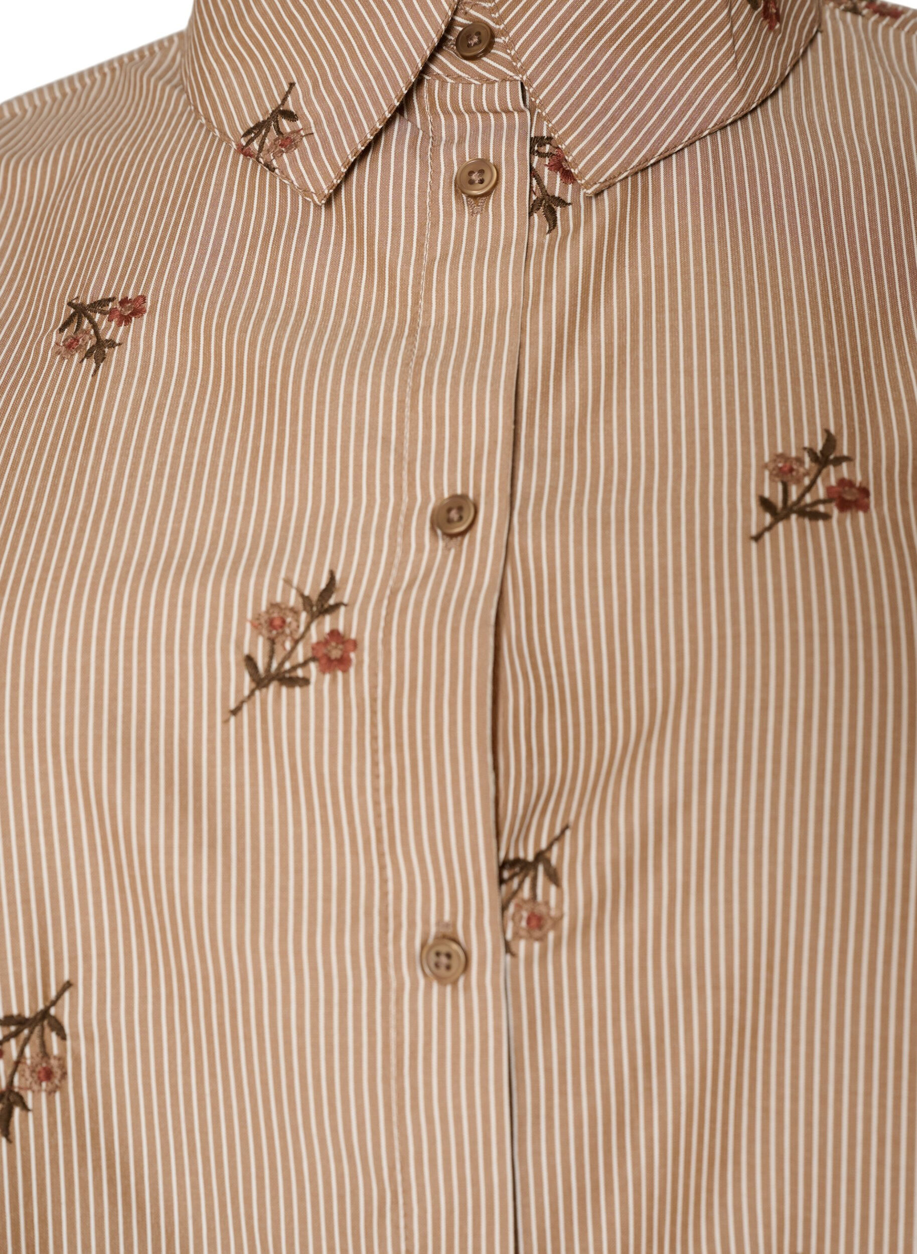 ZizzifashionStriped shirt with embroidered flowers, Brown, Packshot image number 2
