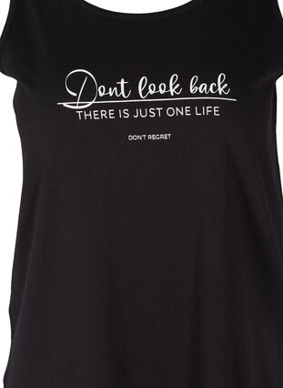 Sleeveless cotton sports top with print, Black Dont Look Back, Packshot image number 2