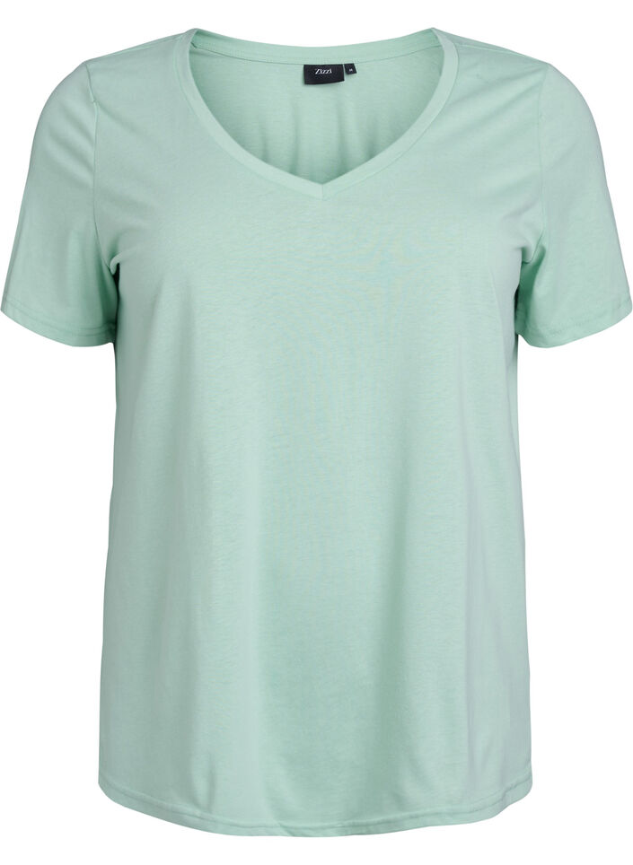 Short sleeve t-shirt with v-neckline, Green, Packshot image number 0