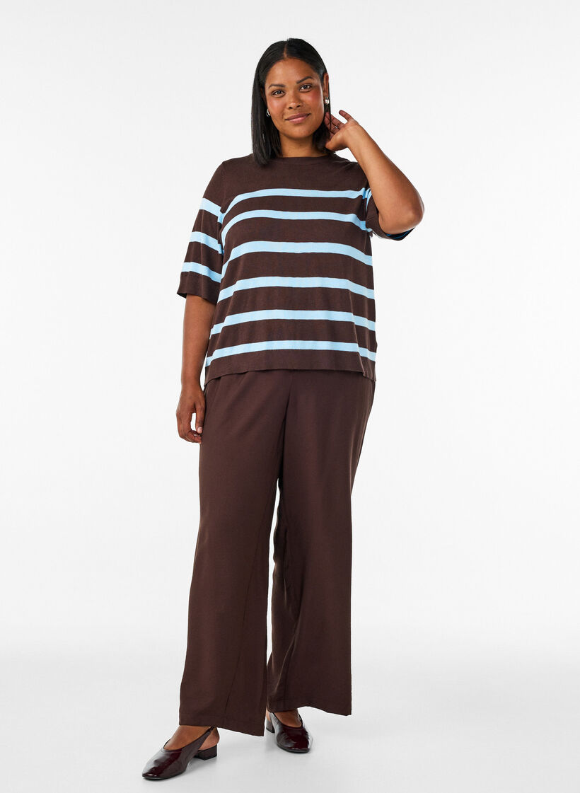 Striped knit top with short sleeves, Brown, Model image number 1