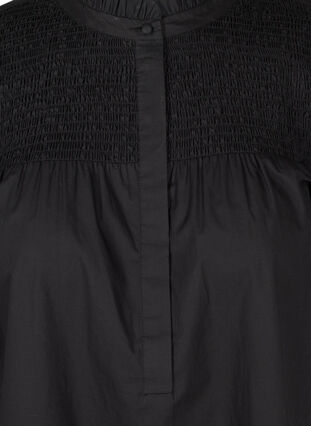 Cotton tunic wth 3/4-length sleeves and ruffles, Black, Packshot image number 2