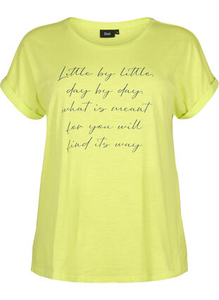Printed T-shirt in organic cotton, Wild Lime w. Navy, Packshot image number 0