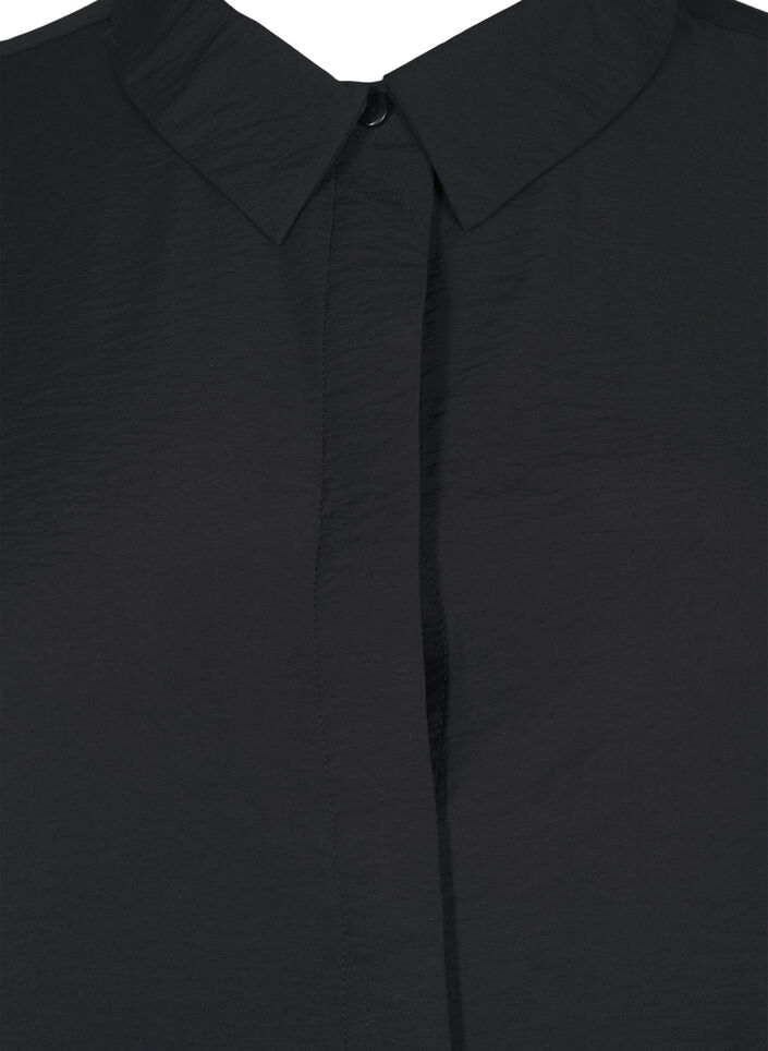 Blouse with 3/4 sleeves and floral embroidery, Black, Packshot image number 2