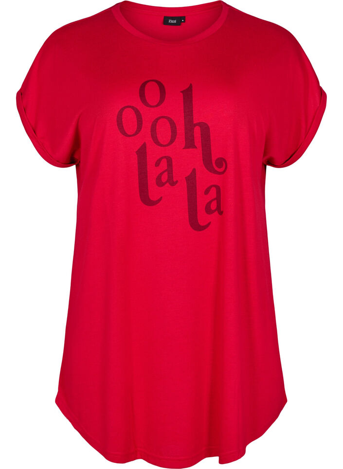 Short sleeve nightgown with text print, Red, Packshot image number 0