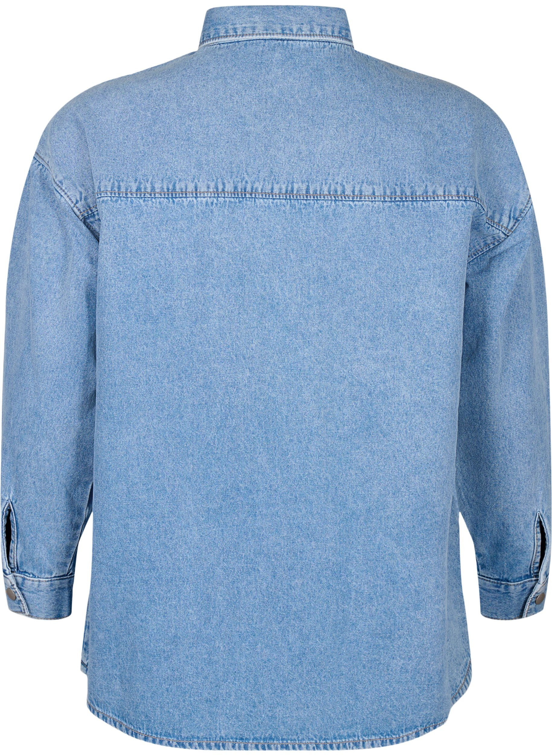 Zizzifashion Loose denim shirt with chest pocket, Light blue denim, Packshot image number 1