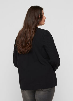 Long-sleeved blouse in cotton, Black, Model image number 1