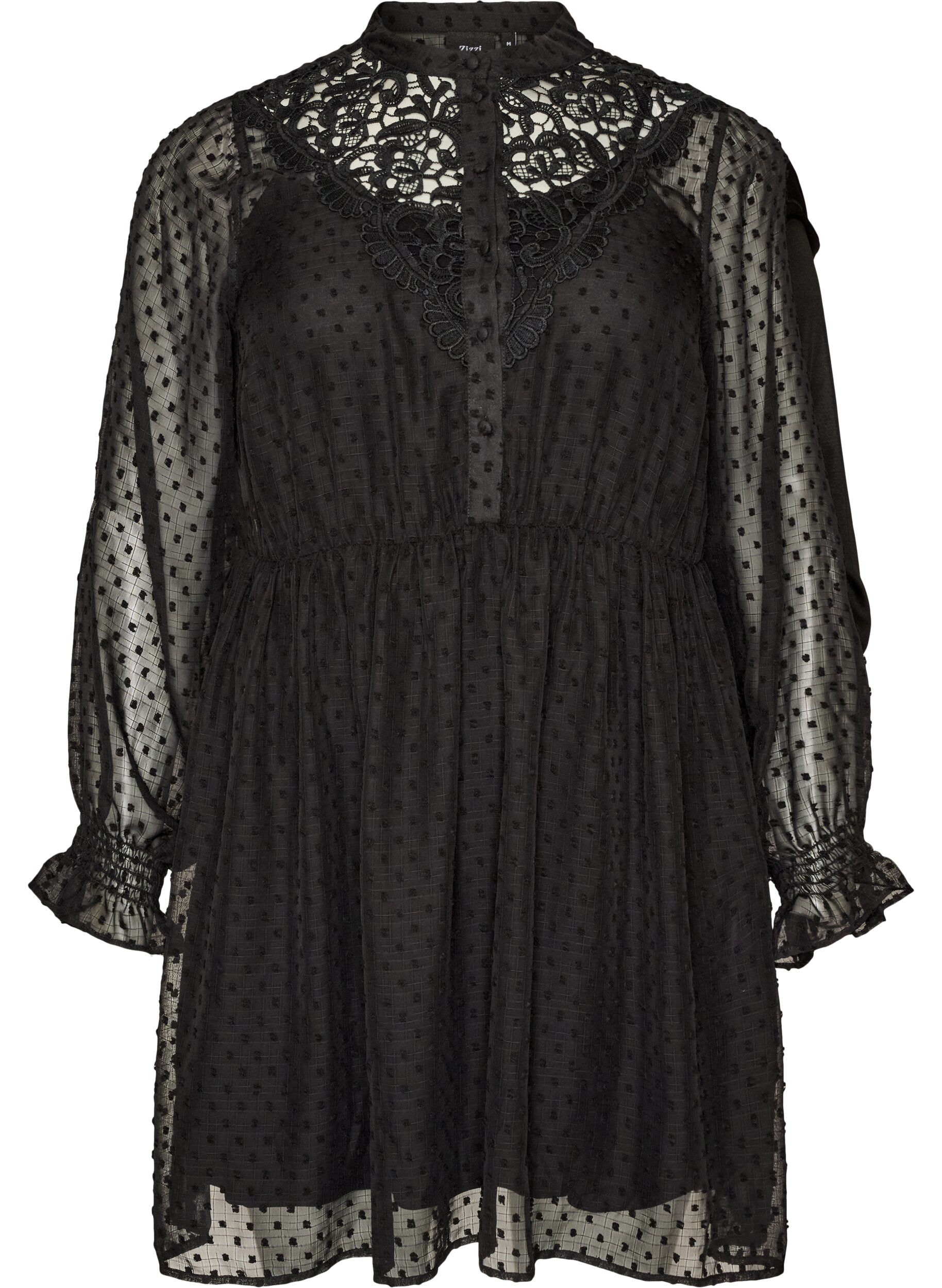 ZizzifashionChiffon dress with guipure lace and empire line, Black, Packshot image number 0