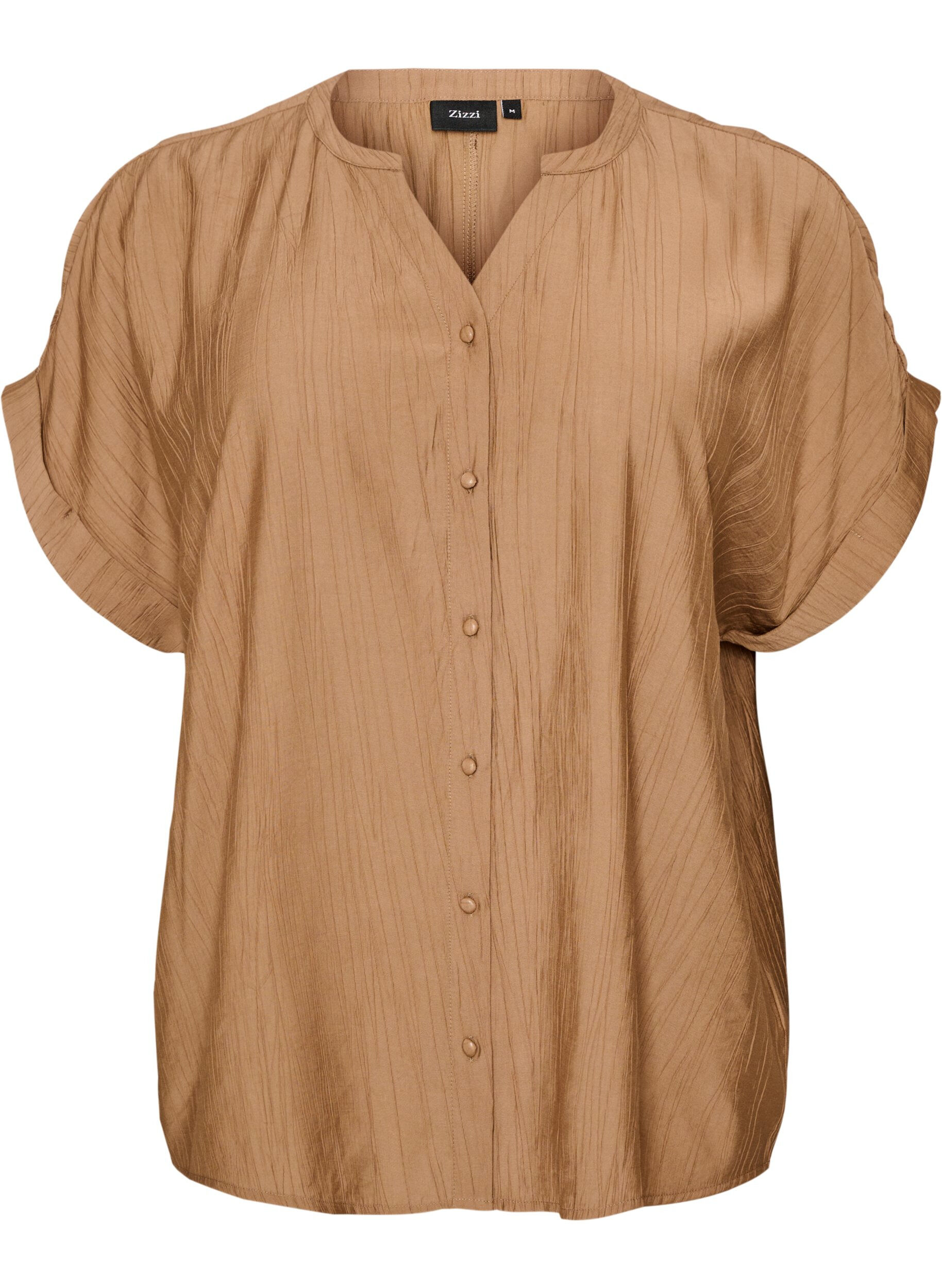 Zizzifashion Viscose blouse with buttons and texture, Brown, Packshot image number 0