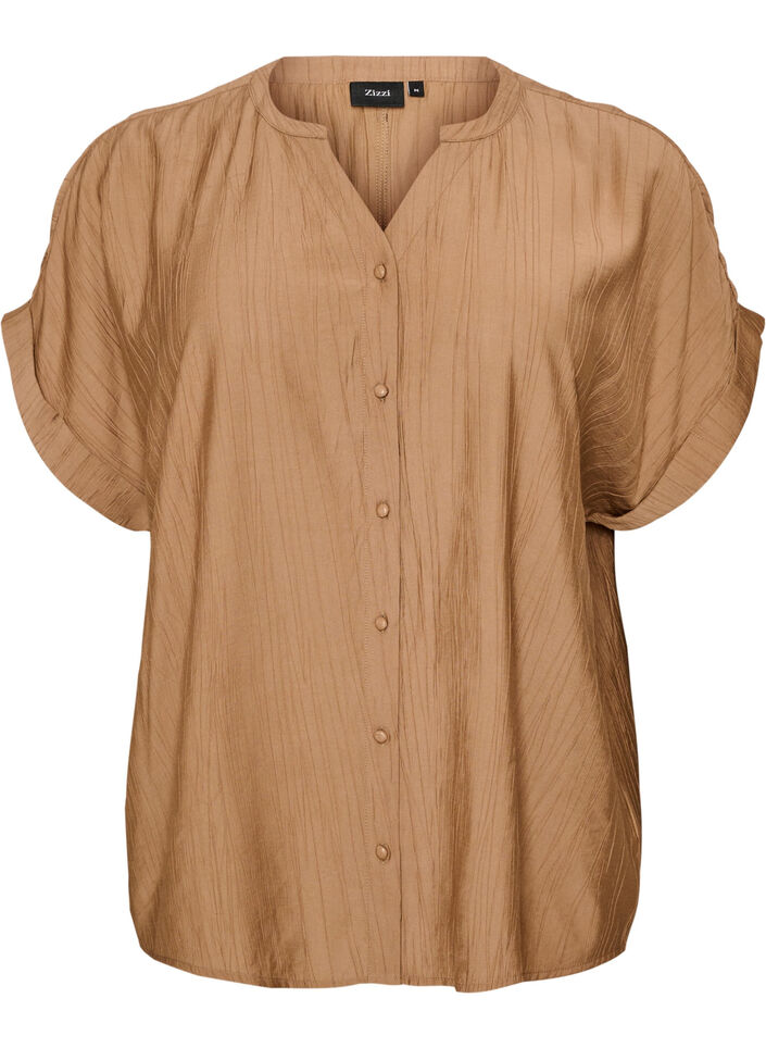 Viscose blouse with buttons and texture, Brown, Packshot image number 0