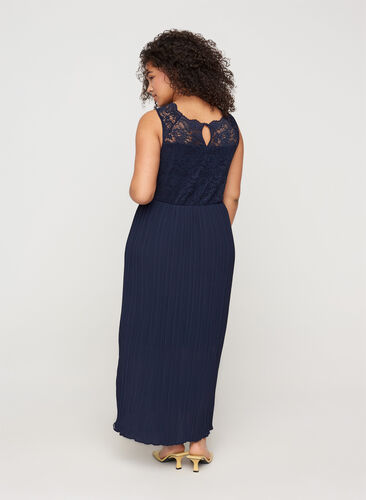 Sleeveless maxi dress with pleats and lace, Night Sky, Model image number 1