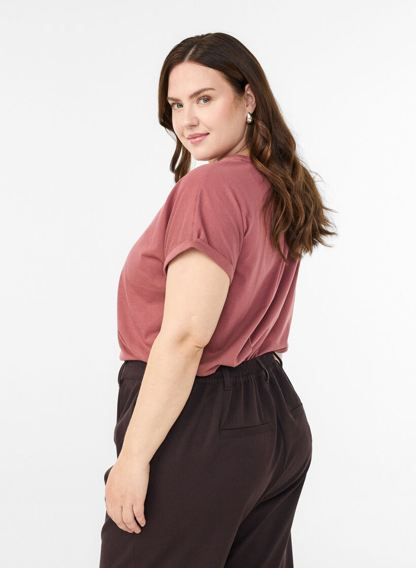 Short-sleeved cotton blend t-shirt, Rose, Model image number 1