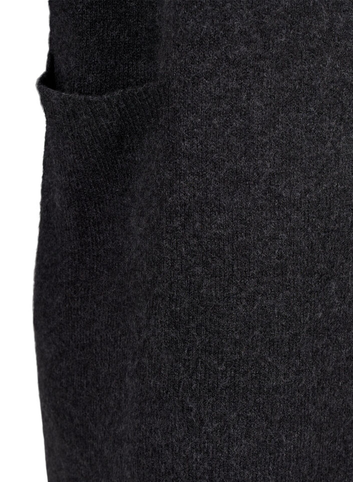 Long knitted cardigan with pockets, Dark Grey Melange, Packshot image number 2