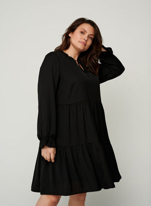 Dress with layers and a bow, Black, Model image number 0
