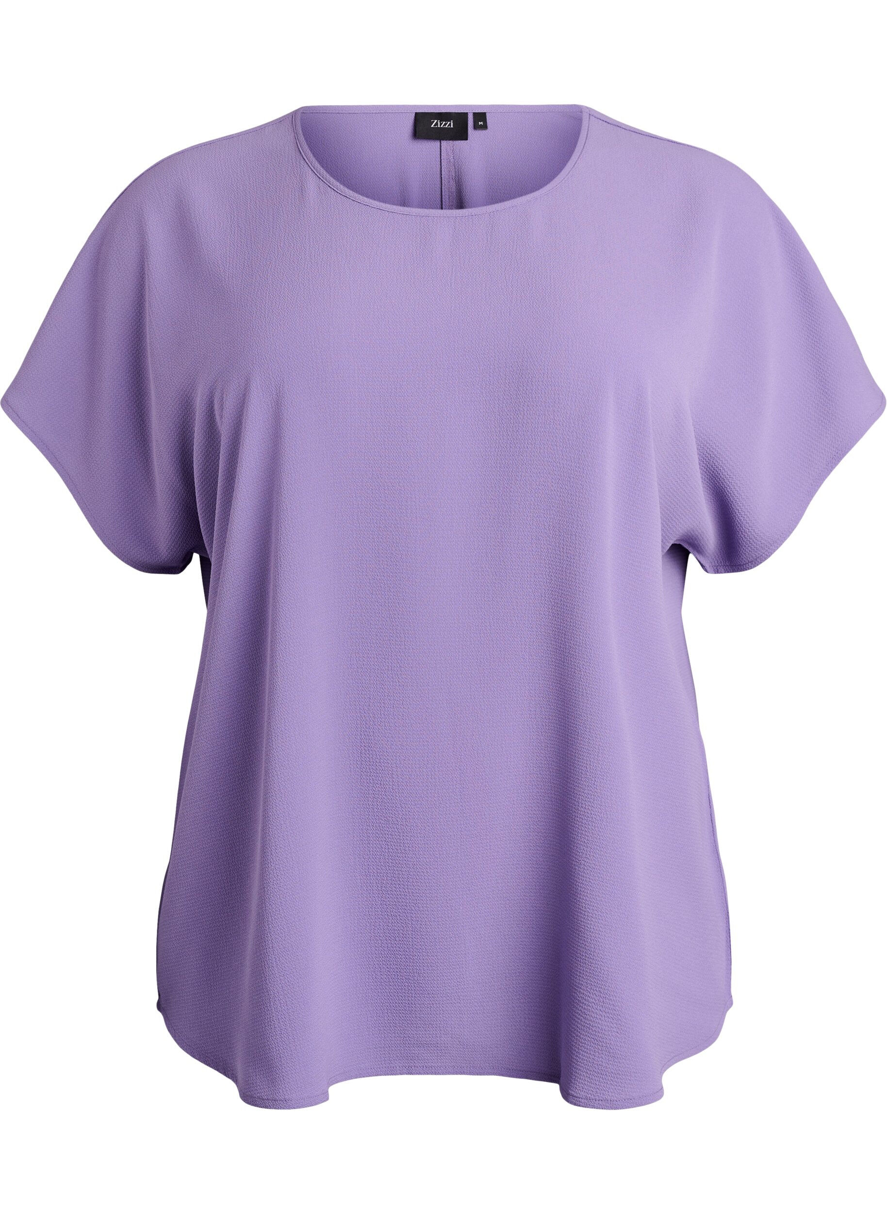 Blouse with short sleeves and a round neckline