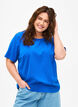 Short-sleeved viscose blouse with ties, Princess Blue, Model image number 0