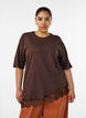 T-shirt with asymmetric lace hem, Brown, Model image number 0