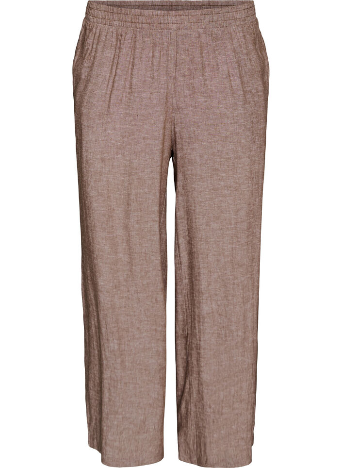 Wide-leg linen and viscose trousers, Brown, Packshot
