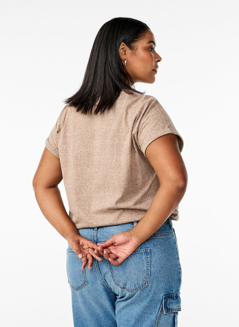 Melange t-shirt with short sleeves, Brown, Model image number 2