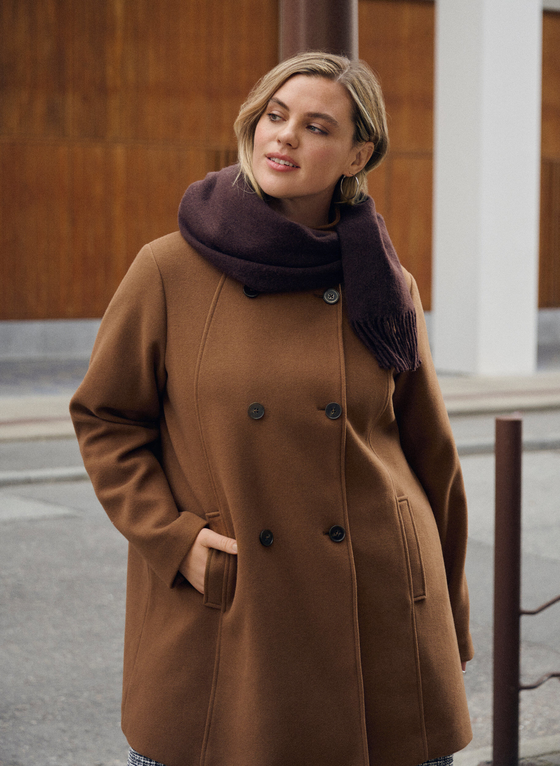 Zizzifashion Short coat with A-line shape, Brown, Image image number 0