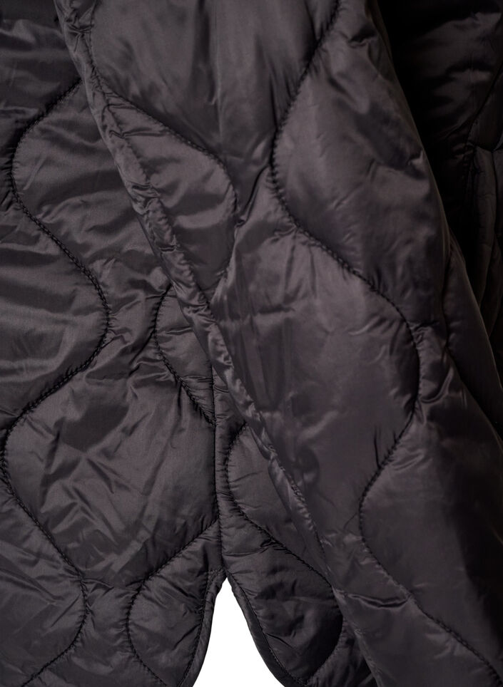 Quilted jacket with press studs and round neck, Black, Packshot image number 4