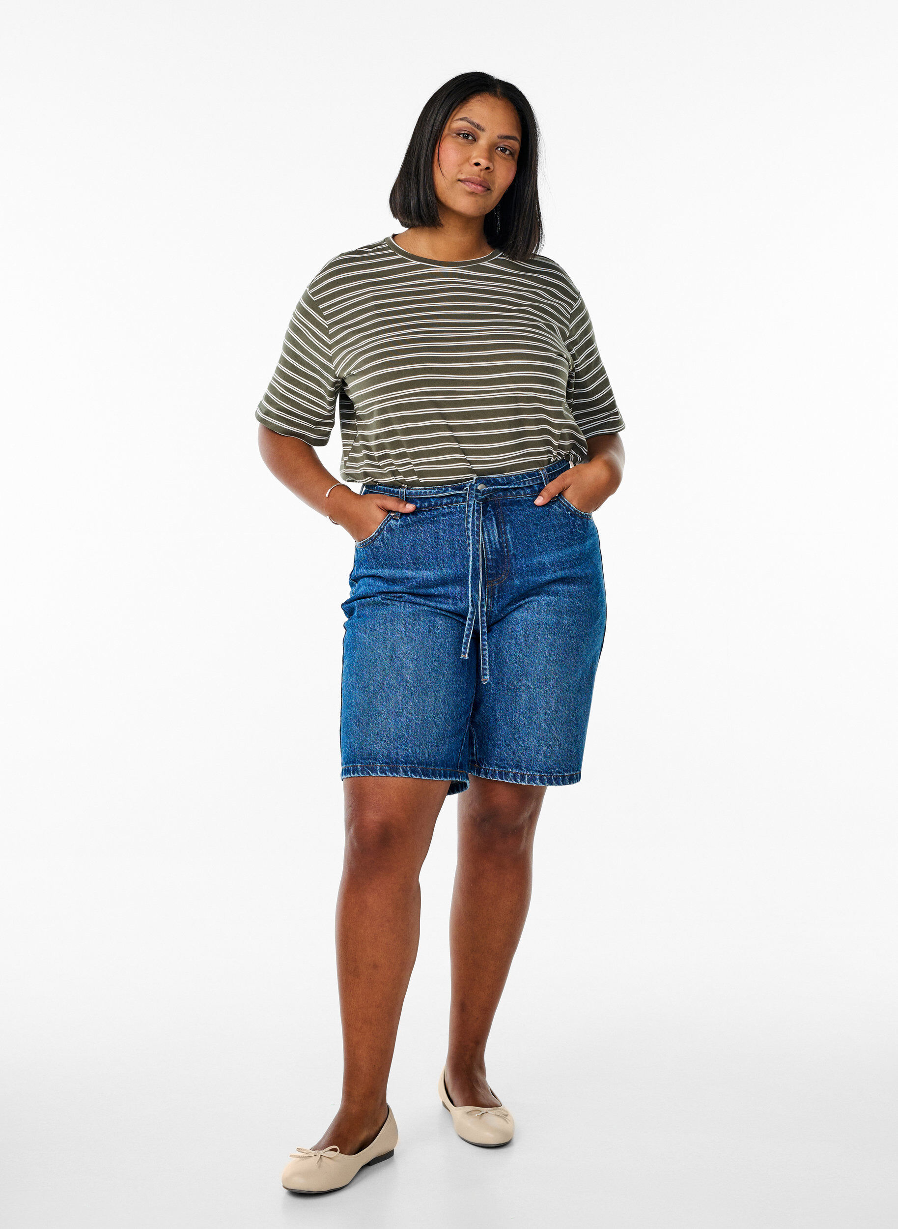 Zizzifashion Striped T-shirt, Green, Model image number 1