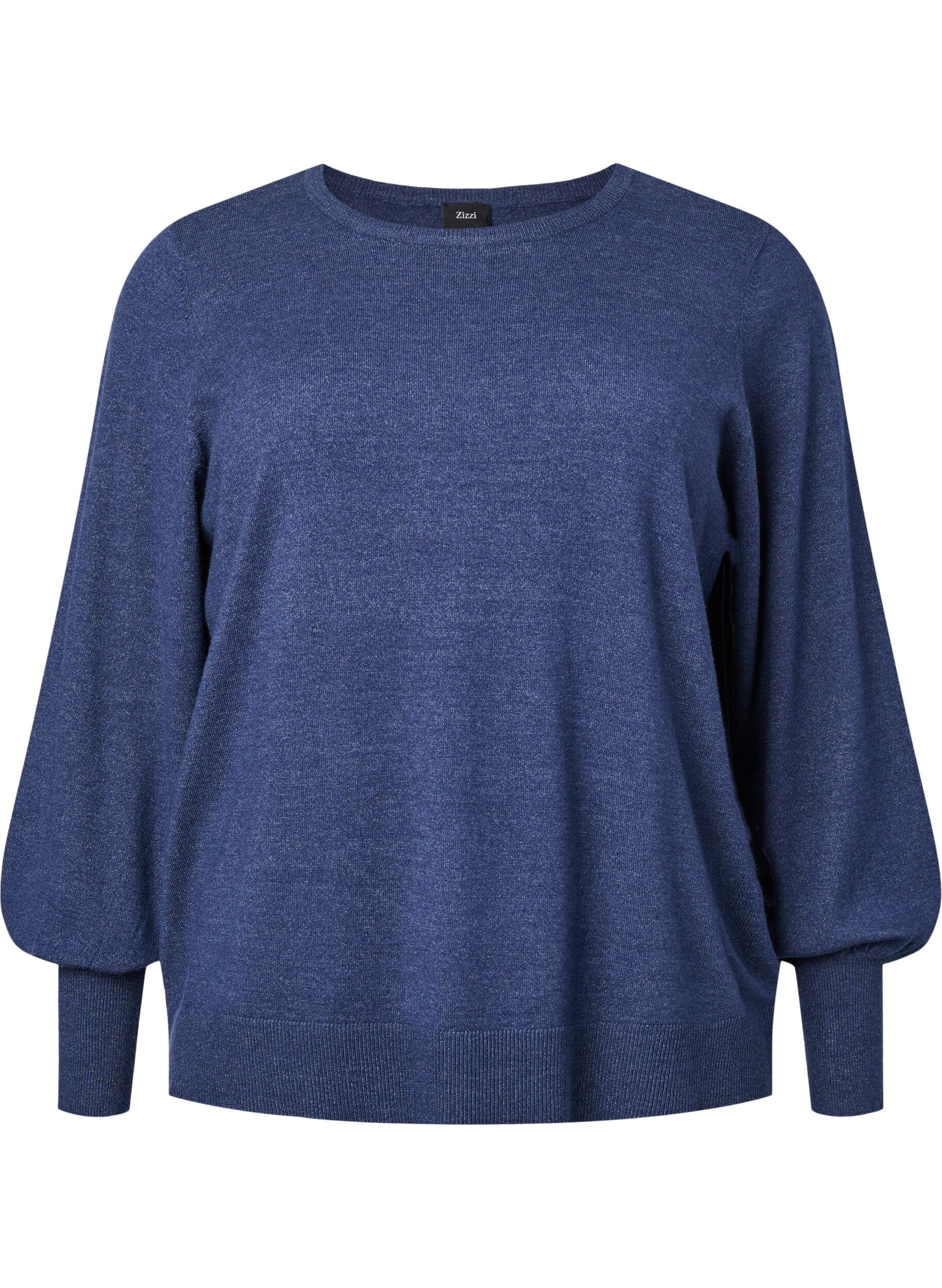 Zizzifashion Knitted blouse with viscose and balloon sleeves, Dress Blues Mel., Packshot image number 0