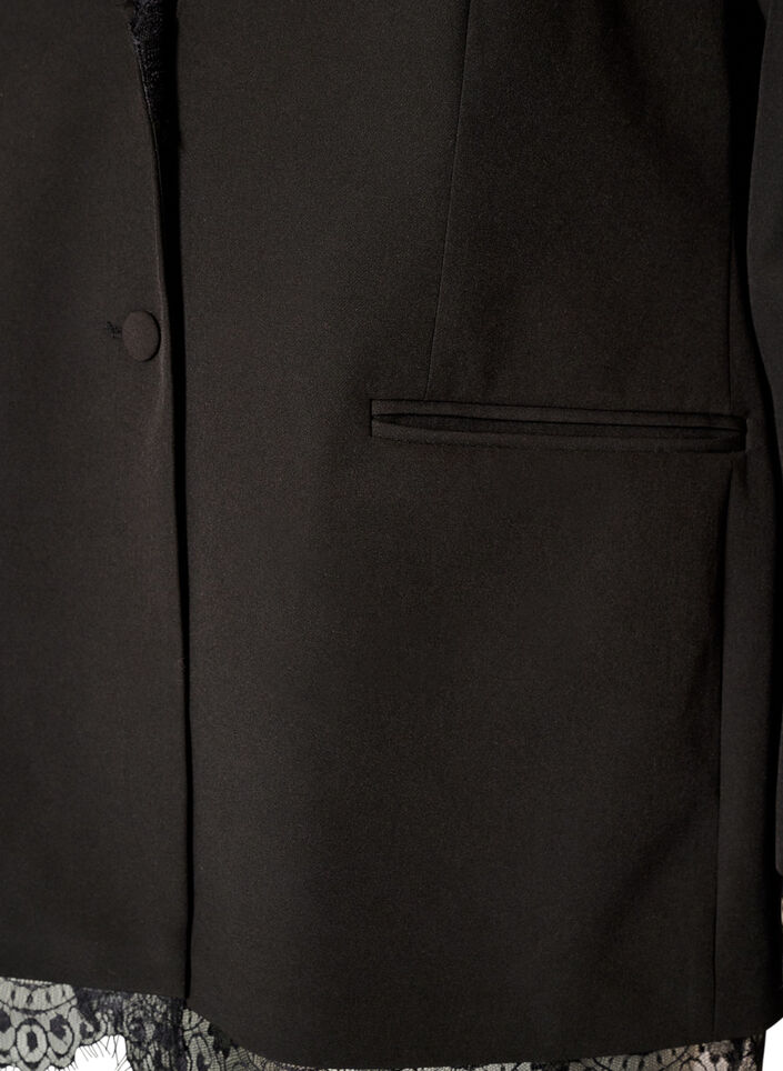 Blazer with lace trim, Black, Packshot