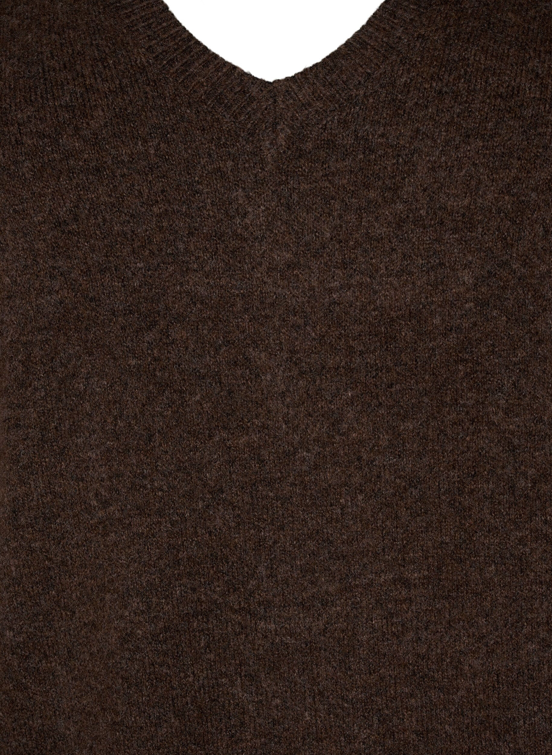 ZizzifashionLong-sleeved knitted dress with V-neck, Brown, Packshot image number 2