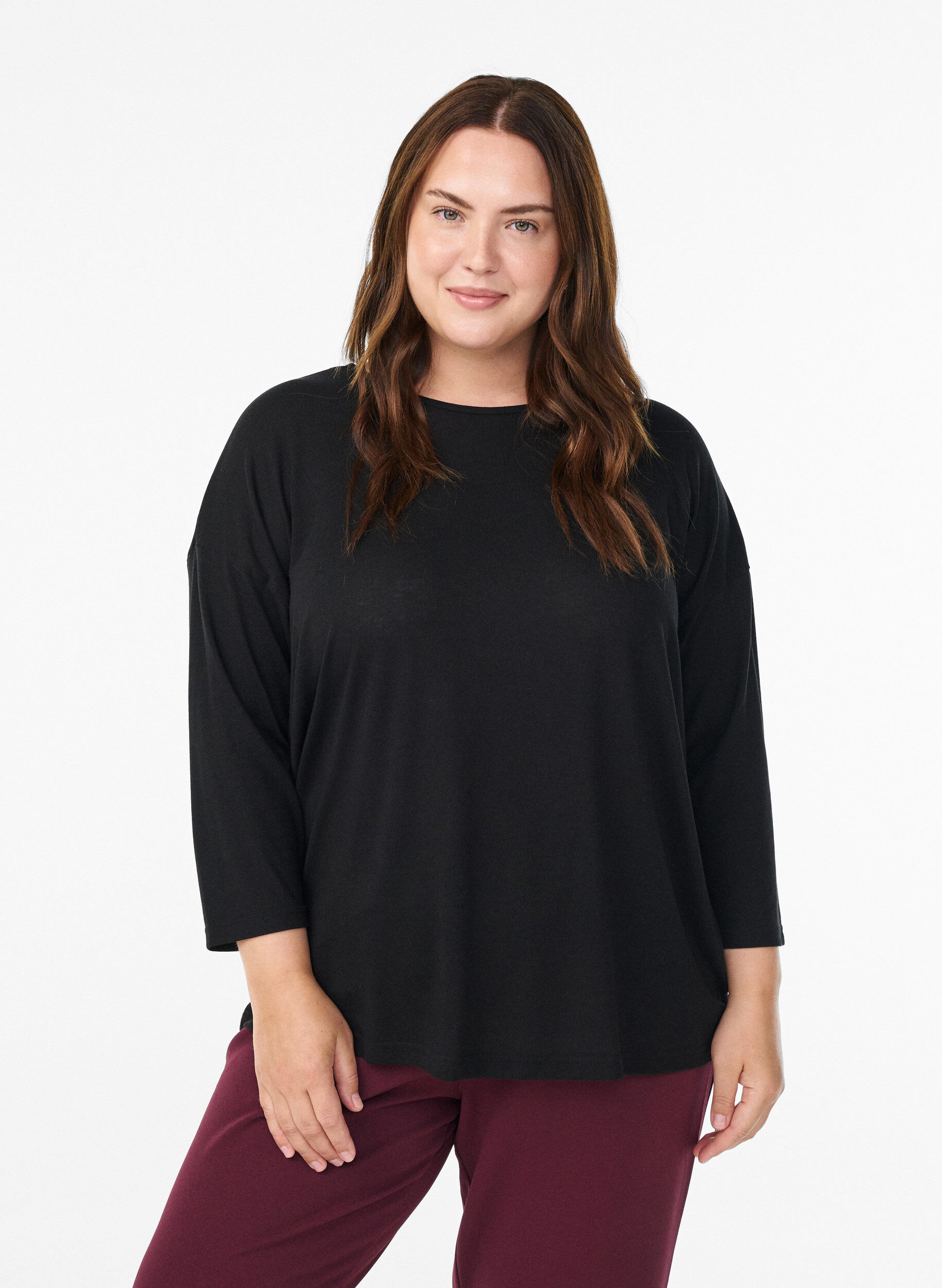 Zizzifashion FLASH &ndash; Jersey blouse with 3/4 sleeves, Black, Model image number 0