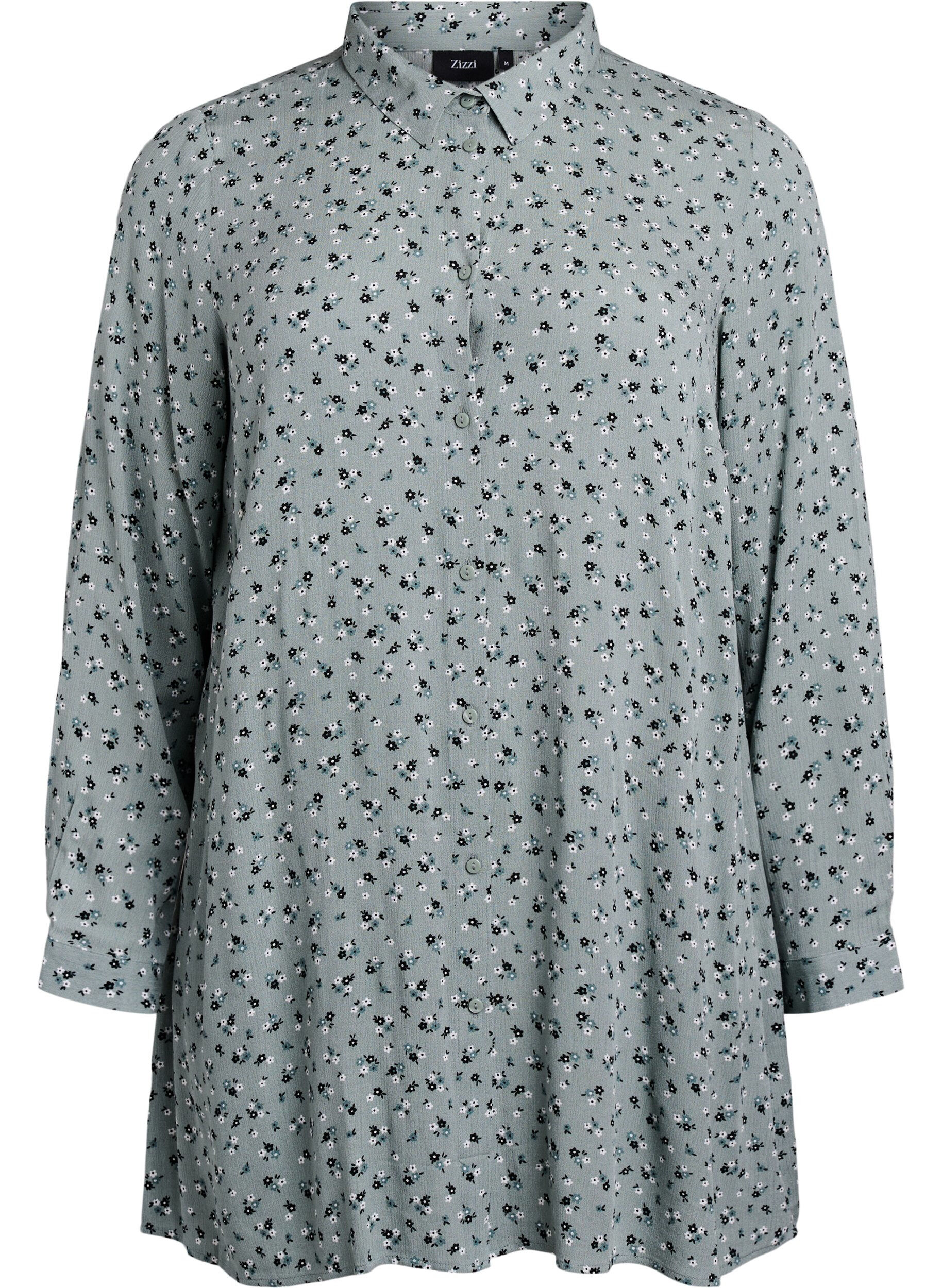 Zizzifashion Long shirt with floral print, Green, Packshot image number 0