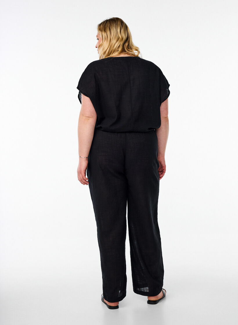 FLASH - Straight fit trousers with high waist, Black, Model image number 1
