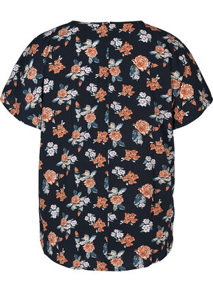 Blouse with short sleeves, Blue w. flowers , Packshot image number 1