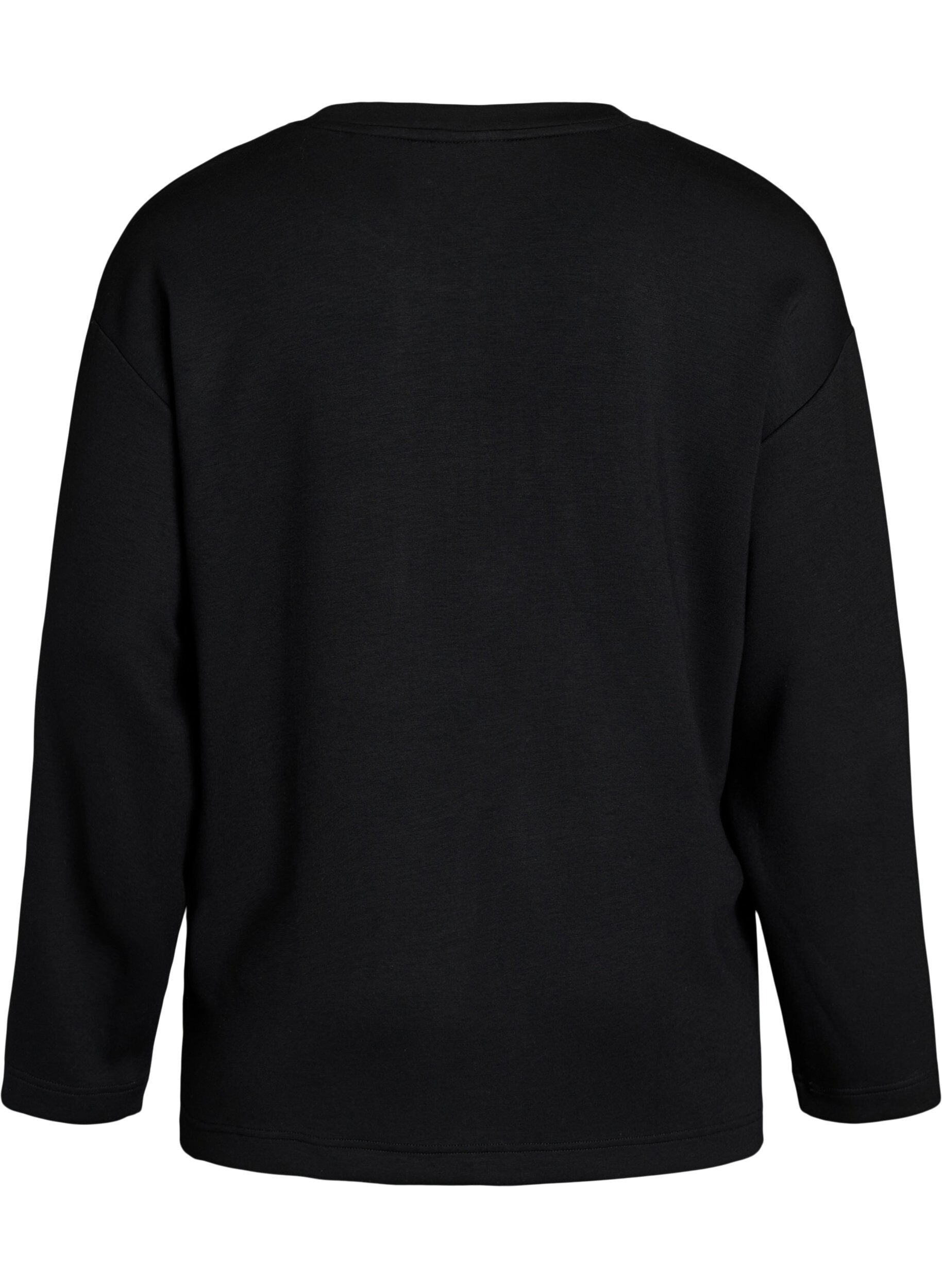 ZizzifashionJersey blouse with a diagonal ruffle detail, Black, Packshot image number 1