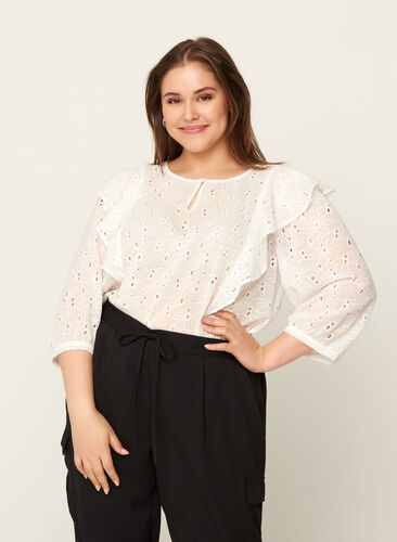 Blouse with broderie anglaise, Snow White, Model image number 0