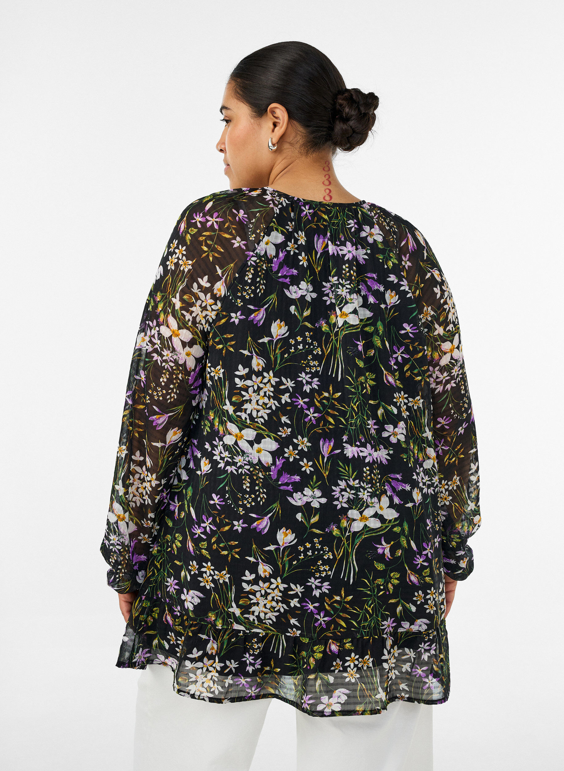 ZizzifashionFloral print A-line tunic, Black, Model image number 2