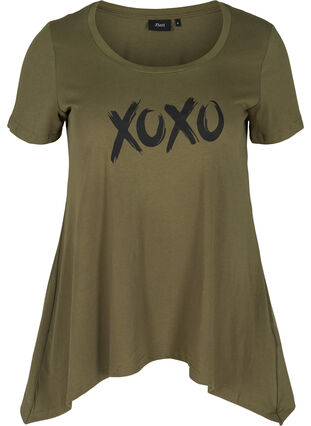 Short-sleeved cotton t-shirt with a-line, Ivy Green XOXO, Packshot image number 0