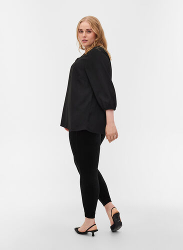 Velour leggings, Black, Model image number 1