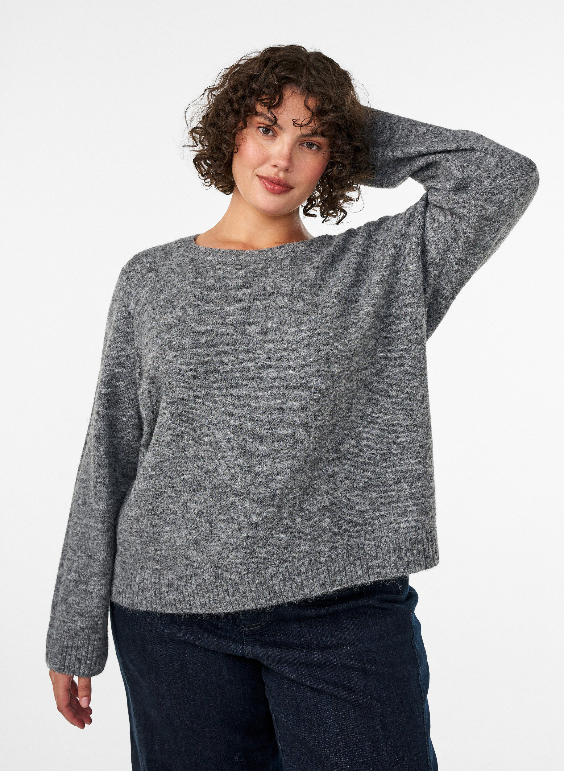 ZizzifashionLoose round neck jumper, Grey, Model image number 0
