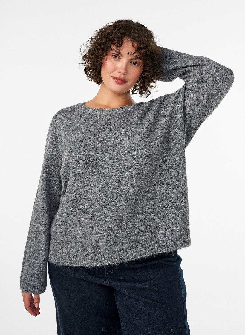 Loose round neck jumper, Grey, Model image number 0