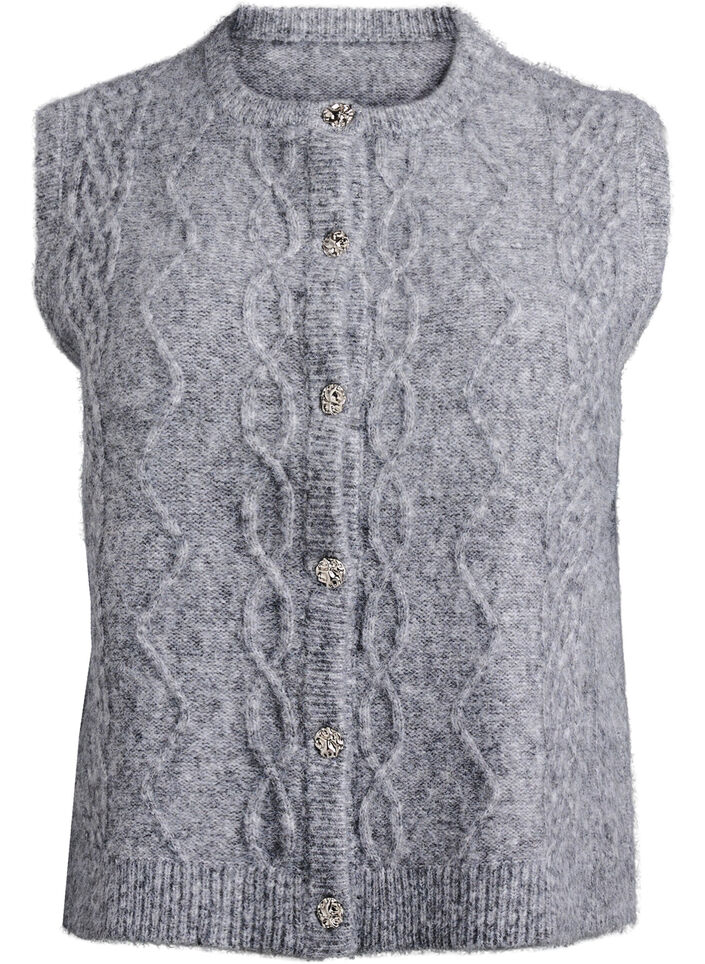 Patterned knitted vest with decorative buttons, Grey, Packshot image number 0