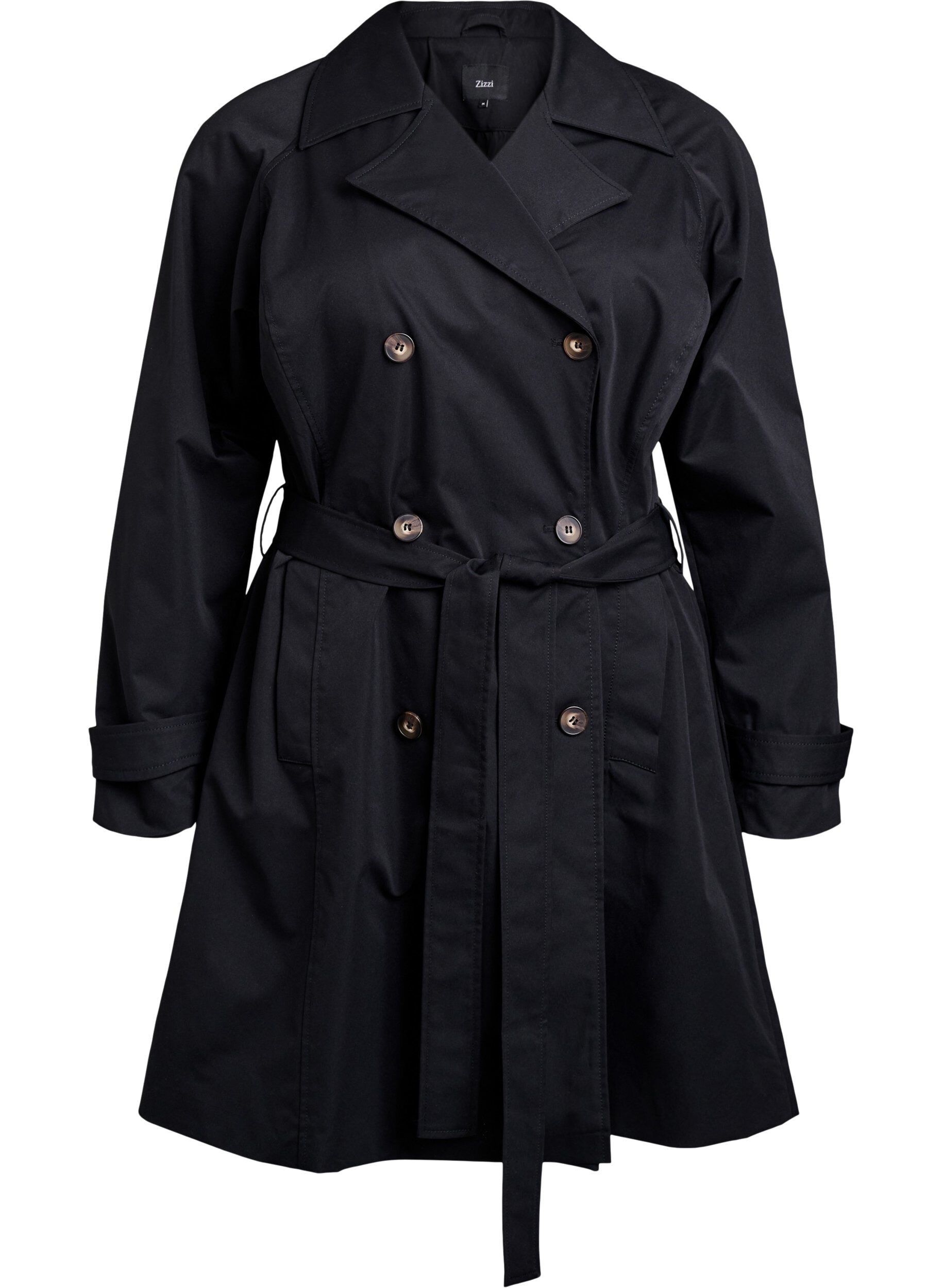 Zizzifashion Mid-length trench coat with belt, Black, Packshot image number 0