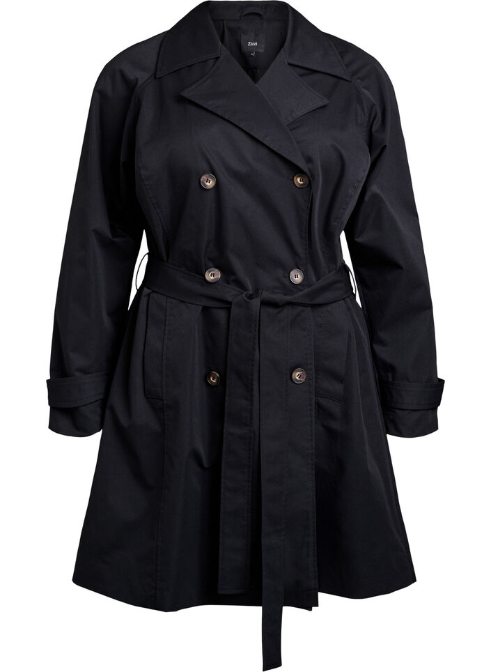 Mid-length trench coat with belt, Black, Packshot image number 0
