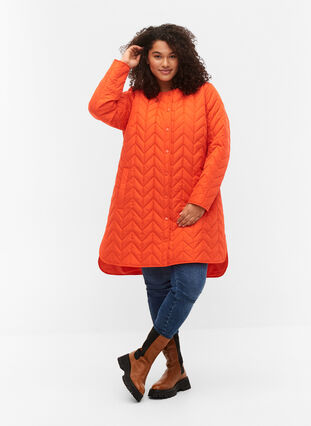Quilted jacket with buttons, Tangerine Tango, Model image number 2