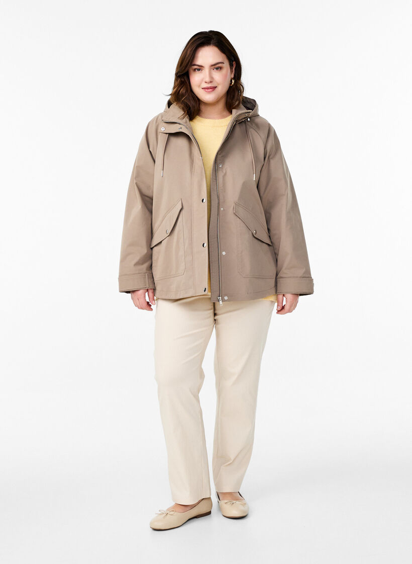 Short spring jacket with a detachable hood, Beige, Model image number 1