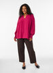 Blouse with smock cuffs and V-neck, Red, Model image number 1