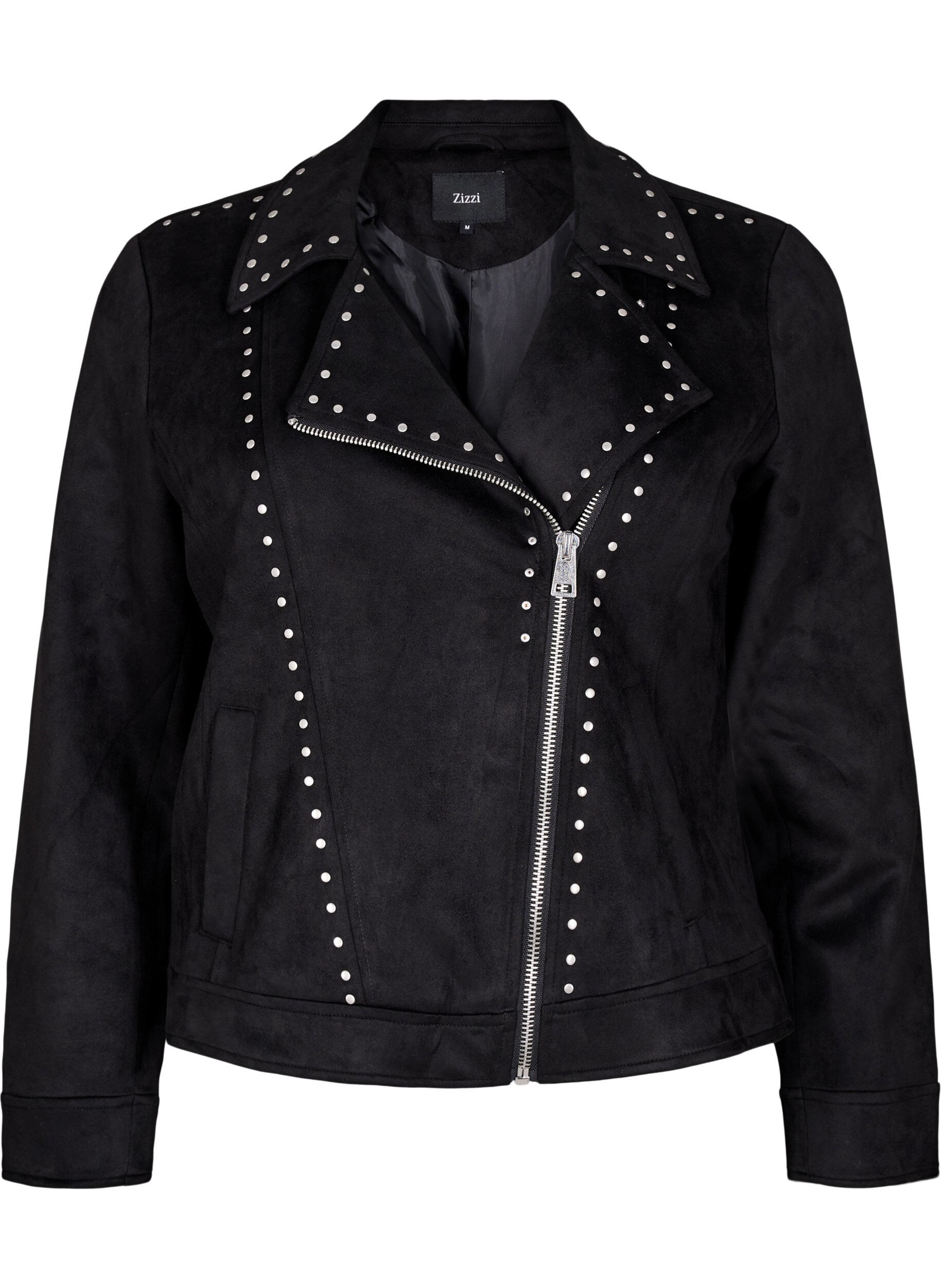 Faux suede biker jacket with studs